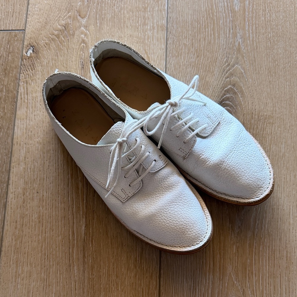 Zara Women's White Leather Lace-Up Flats - Size EU35